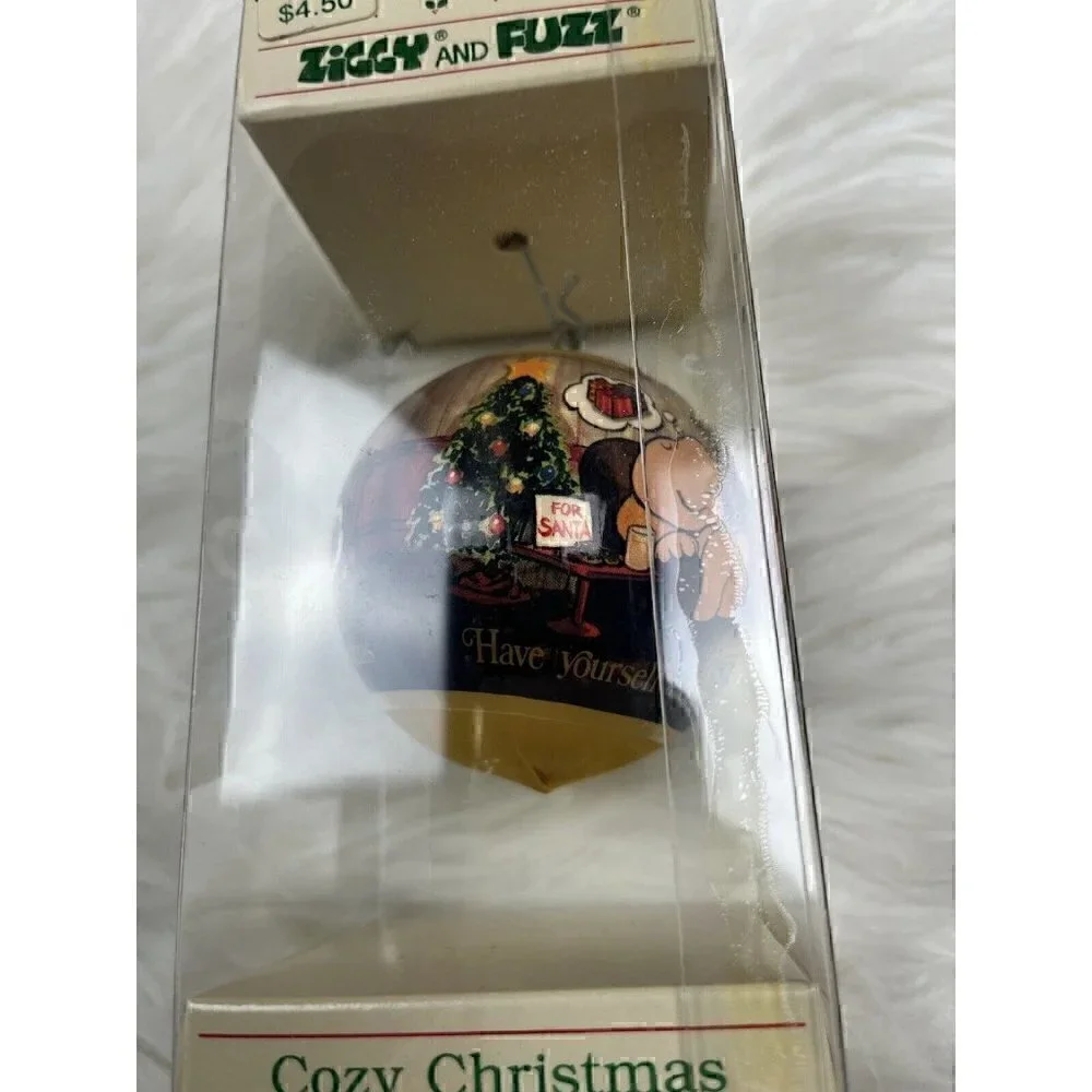 Vintage American Greetings 1984 Ziggy & Fuzz Satin Ball Ornament Merry Christmas